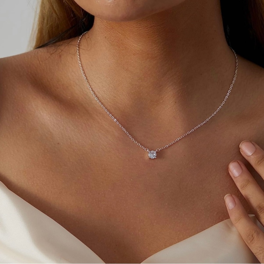14K gold plated CZ solitaire Diamond pendant necklace